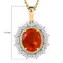 fire opal yellow and white diamond halo pendant necklace in 14k yellow gold shown for size comparison
