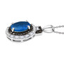 side view of neon blue apatite champagne and white diamond rhodium over sterling silver pendant necklace