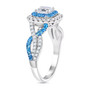 side view of diamond and blue apatite double halo 950 platinum ring