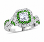 front view of diamond and blue apatite double halo 950 platinum ring