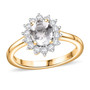 petalite and white zircon oval halo ring in 18k yellow gold over sterling silver