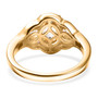 full view of lab created white and purple sapphire trilogy halo ring in 18k yellow gold over sterling silver