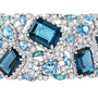 front view of london blue topaz and swiss blue topaz blue apatite and zircon rhodium over sterling silver cuff bracelet