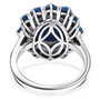 full view of ceruleite and moissanite oval halo ring in rhodium over sterling silver