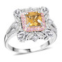 yellow zircon pink sapphire and white zircon double halo ring in 18k rose gold and rhodium over sterling silver