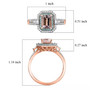 morganite paraiba tourmaline and diamond emerald cut halo ring in 14k rose gold shown for size comparison