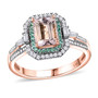 morganite paraiba tourmaline and diamond emerald cut halo ring in 14k rose gold