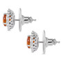 side view of sphalerite and moissanite round halo rhodium over sterling silver stud earrings