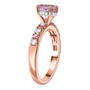 side view of kunzite pink sapphire and moissanite 18k rose gold over sterling silver ring