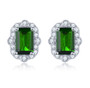 emerald cut chrome diopside and white zircon halo stud earrings in rhodium over sterling silver