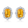 emerald cut chrome diopside and white zircon halo stud earrings in rhodium over sterling silver