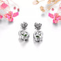 emerald cut chrome diopside and white zircon halo stud earrings in rhodium over sterling silver