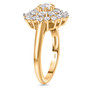 side view of round moissanite cluster ring in 18k yellow gold over sterling silver