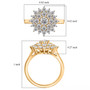round moissanite cluster ring in 18k yellow gold over sterling silver shown for size comparison