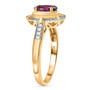 side view of rhodolite garnet paraiba tourmaline and diamond oval halo ring in 10k yellow gold