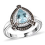 aquamarine champagne and white diamond halo ring in rhodium over sterling silver