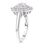 side view of round moissanite cluster ring in rhodium over sterling silver
