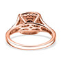 back view of champagne and white diamond 18k rose gold over sterling silver double halo ring