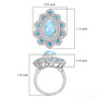 larimar neon apatite and white zircon halo ring in rhodium over sterling silver shown for size comparison