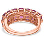 back view of lab pink and white sapphire band ring in 18k rose gold over sterling silver