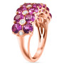 side view of lab pink and white sapphire band ring in 18k rose gold over sterling silver