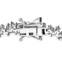 clasp detail of white zircon tapered baguette tennis bracelet in rhodium over sterling silver