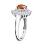 side view of sphalerite and moissanite round halo rhodium over sterling silver ring