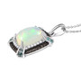 side view of ethiopian opal paraiba tourmaline champagne and white diamond necklace in rhodium over sterling silver