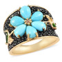 turquoise black spinel chrome diopside and zircon flower ring in 18k yellow gold over sterling silver