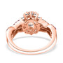 back view of morganite pink sapphire and zircon halo ring in 18k rose gold over sterling silver