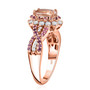 side view of morganite pink sapphire and zircon halo ring in 18k rose gold over sterling silver