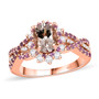 morganite pink sapphire and zircon halo ring in 18k rose gold over sterling silver