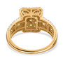 back view of yellow and white diamond cluster halo ring in 14k yellow gold