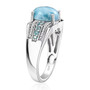 side view of larimar blue apatite and zircon gents ring in rhodium over sterling silver