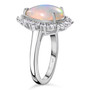 side view of pear ethiopian opal and diamond halo rhodium over sterling silver ring
