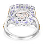 back view of opal tanzanite and zircon halo ring in 18k yellow gold and rhodium over sterling silver