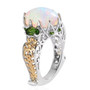 side view of opal chrome diopside and zircon trilogy ring in 18k yellow gold and rhodium over sterling silver