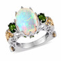opal chrome diopside and zircon trilogy ring in 18k yellow gold and rhodium over sterling silver