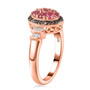 side view of mahenge pink spinel brown and white diamond cluster ring in 18k rose gold and black and white rhodium over sterling silver