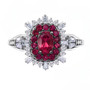 rubellite tourmaline and moissanite halo ring in rhodium over sterling silver