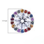 moissanite and multi color sapphire halo studs in rhodium over sterling silver shown for size comparison
