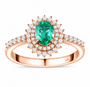 Colombian emerald and diamond halo ring in 14k rose gold