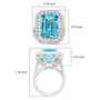 aquamarine and emerald cut diamond halo ring in 950 platinum shown for size comparison