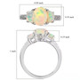 ethiopian opal and zircon three stone ring in rhodium over sterling silver shown for size comparison