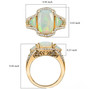 ethiopian opal tsavorite garnet and zircon three stone ring in 18k yellow gold over sterling silver shown for size comparison