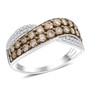 champagne and white diamond crossover band ring in rhodium over sterling silver