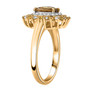 side view of yellow zircon yellow sapphire and white zircon cushion halo ring in 18k yellow gold over sterling silver