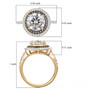 moissanite and champagne diamond round double halo ring in 10k yellow gold shown for size comparison