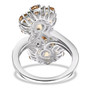full view of yellow zircon chrome diopside and white zircon floral cluster bypass ring in rhodium over sterling silver