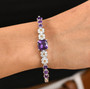 amethyst citrine and white zircon flower bangle bracelet in rhodium over sterling silver wrist model